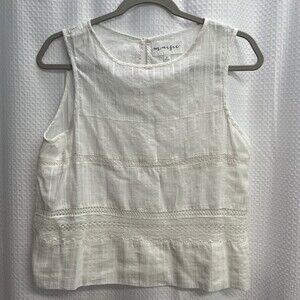 Maisie Women’s Ivory Cropped Boxy Crochet Lace Top Small Cottagecore Classic